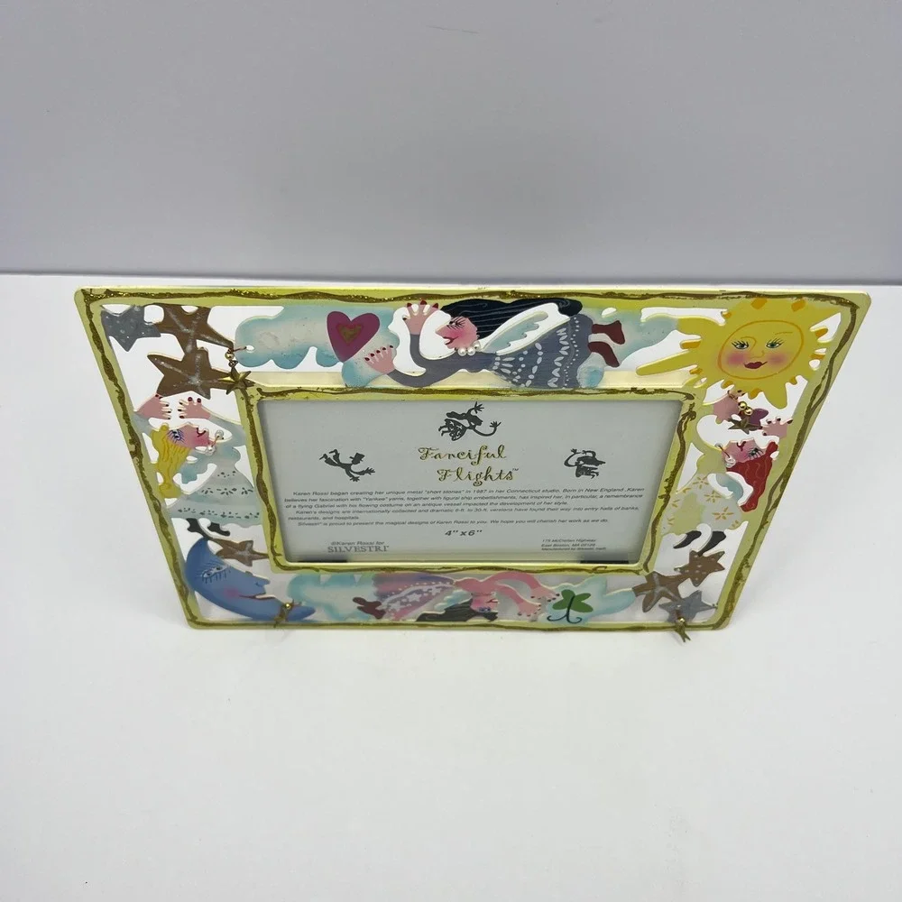 Karen Rossi Fanciful Flights Photo Frame 4x6 Metal Whimsical Folk Art Signed